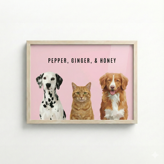 Custom Portrait for 3 Pets