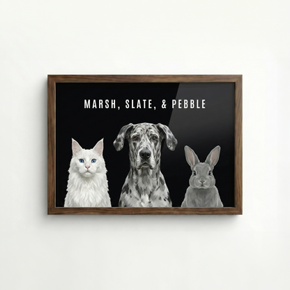 Custom Portrait for 3 Pets