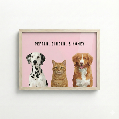 Custom Portrait for 3 Pets