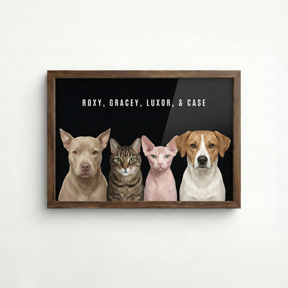 Custom Portrait for 4 Pets