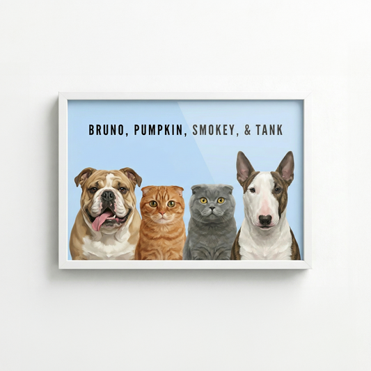 Custom Portrait for 4 Pets