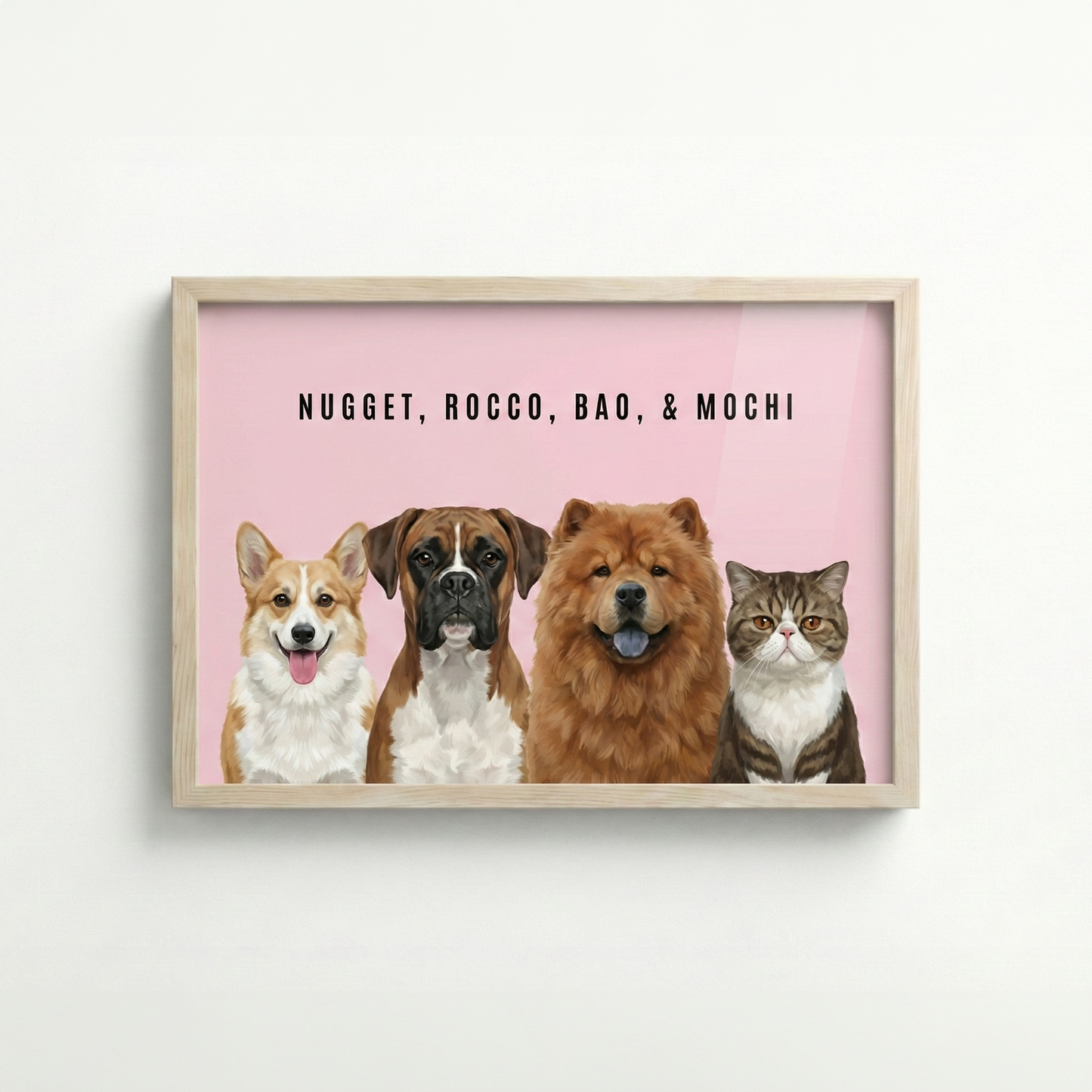 Custom Portrait for 4 Pets