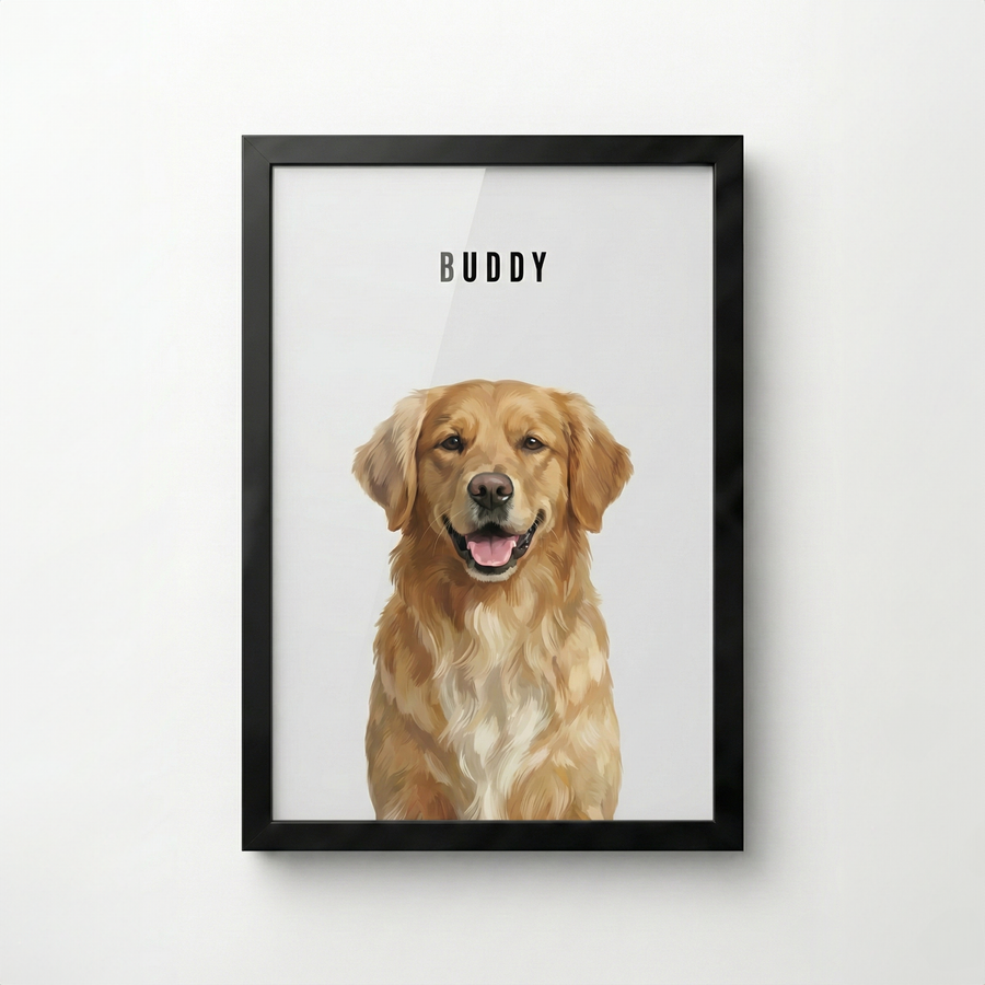 Custom pet portrait print example for 1 pet - dog on neutral background