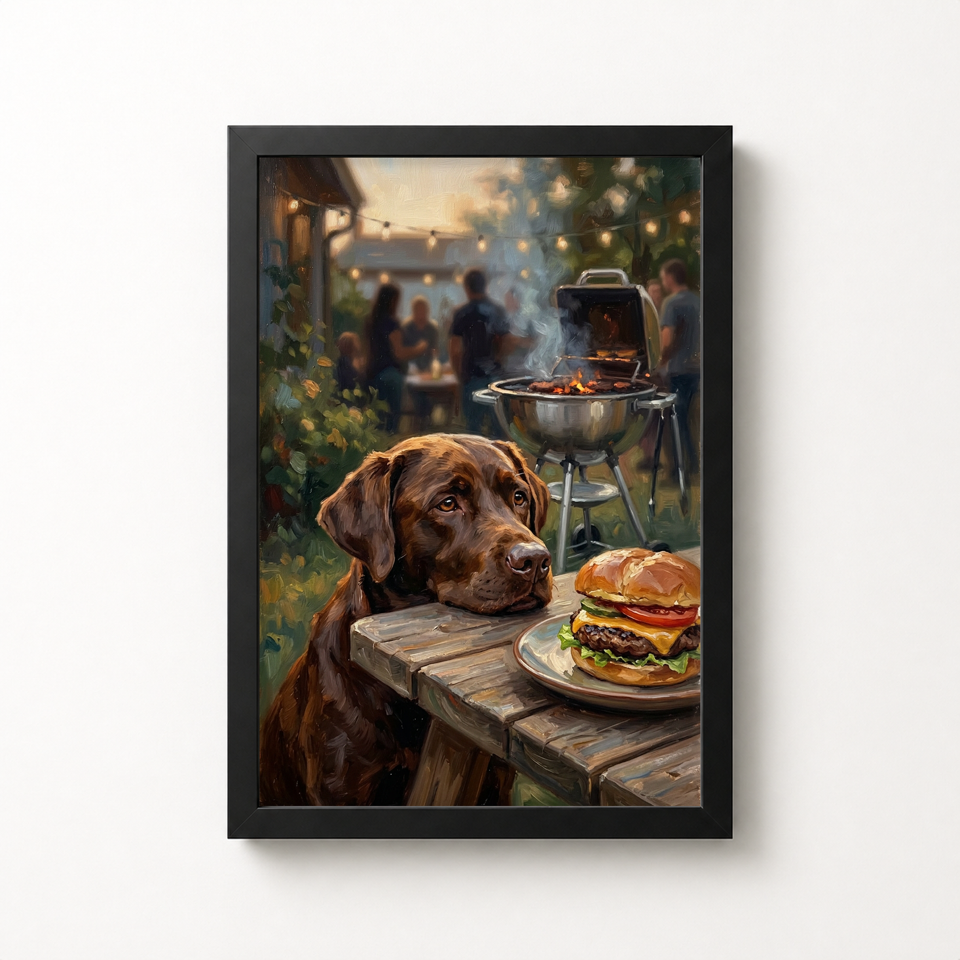 Goodboy Gallery product photo - Backyard Burger Night Portrait for 1 Pet - Framed Poster - Solid Black