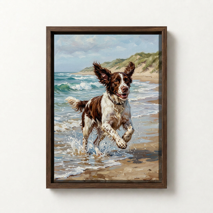 Goodboy Gallery product photo - Beach Run Portrait for 1 Pet - Framed Canvas - Dark Wood