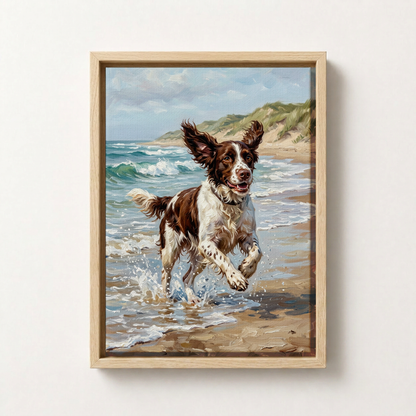 Goodboy Gallery product photo - Beach Run Portrait for 1 Pet - Framed Canvas - Light Wood