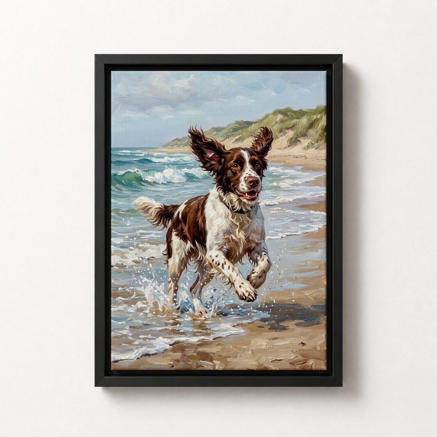 Goodboy Gallery product photo - Beach Run Portrait for 1 Pet - Framed Canvas - Solid Black