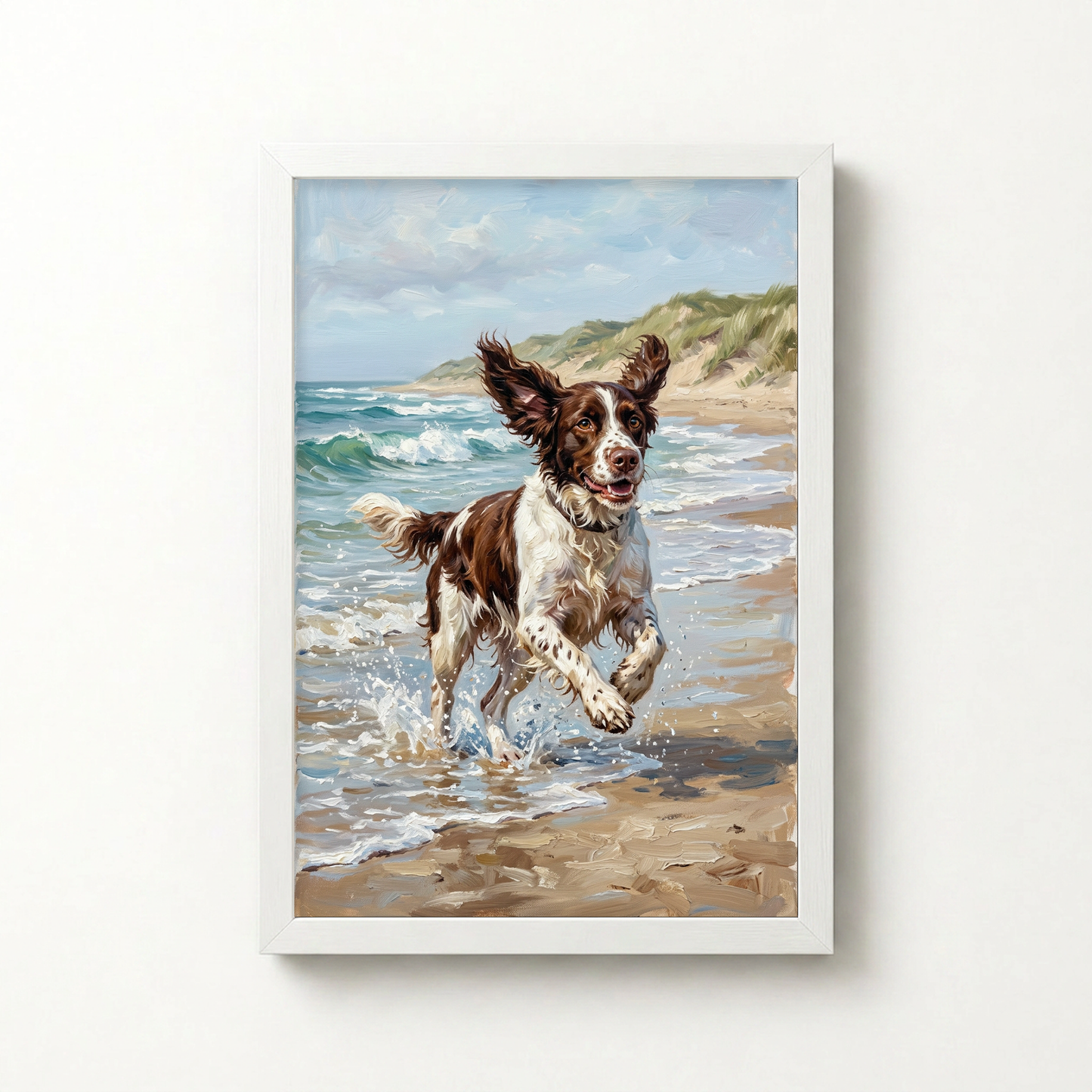 Goodboy Gallery product photo - Beach Run Portrait for 1 Pet - Framed Poster - Solid White