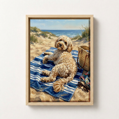 Goodboy Gallery product photo - Beach Towel Takeover Portrait for 1 Pet - Framed Canvas - Light Wood