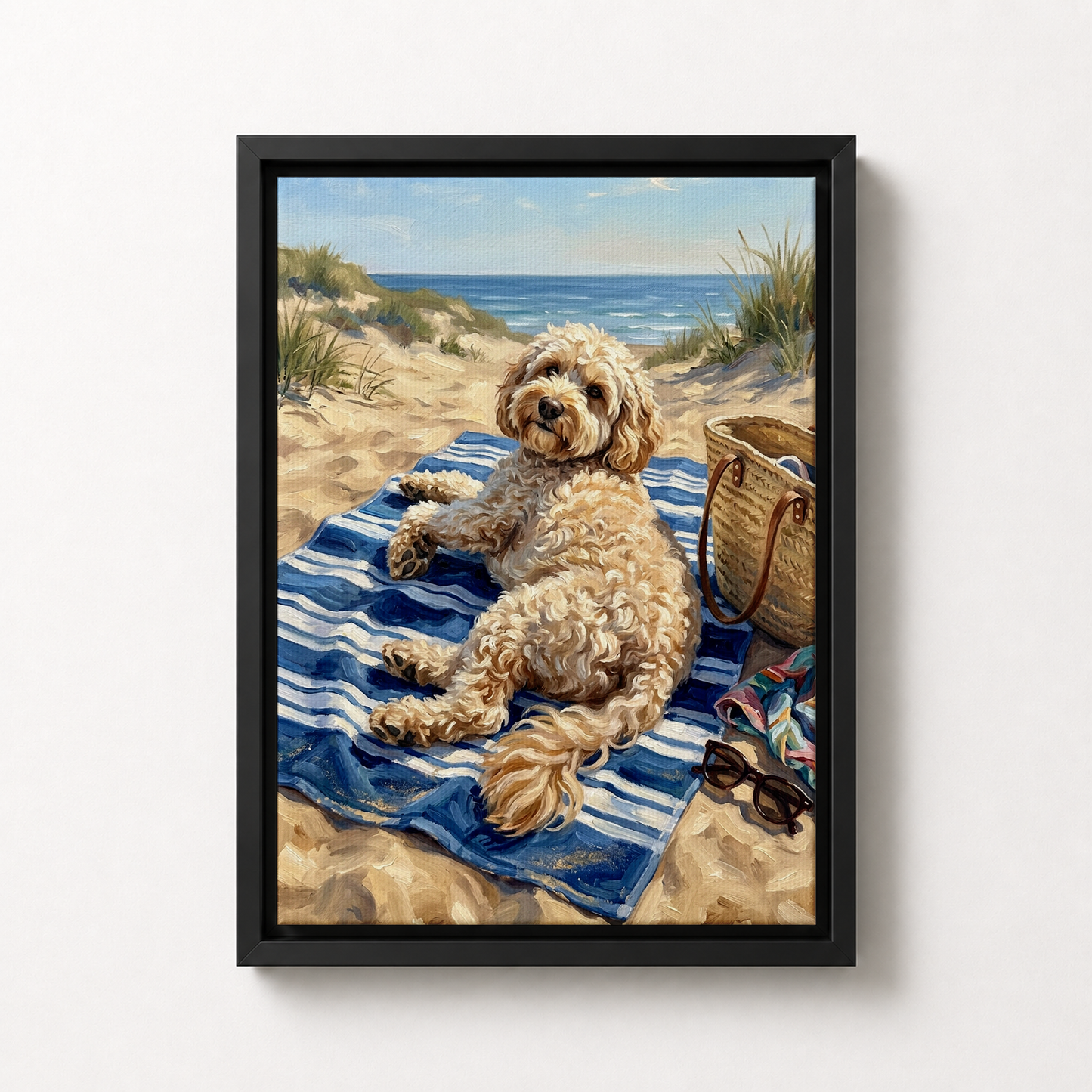 Goodboy Gallery product photo - Beach Towel Takeover Portrait for 1 Pet - Framed Canvas - Solid Black
