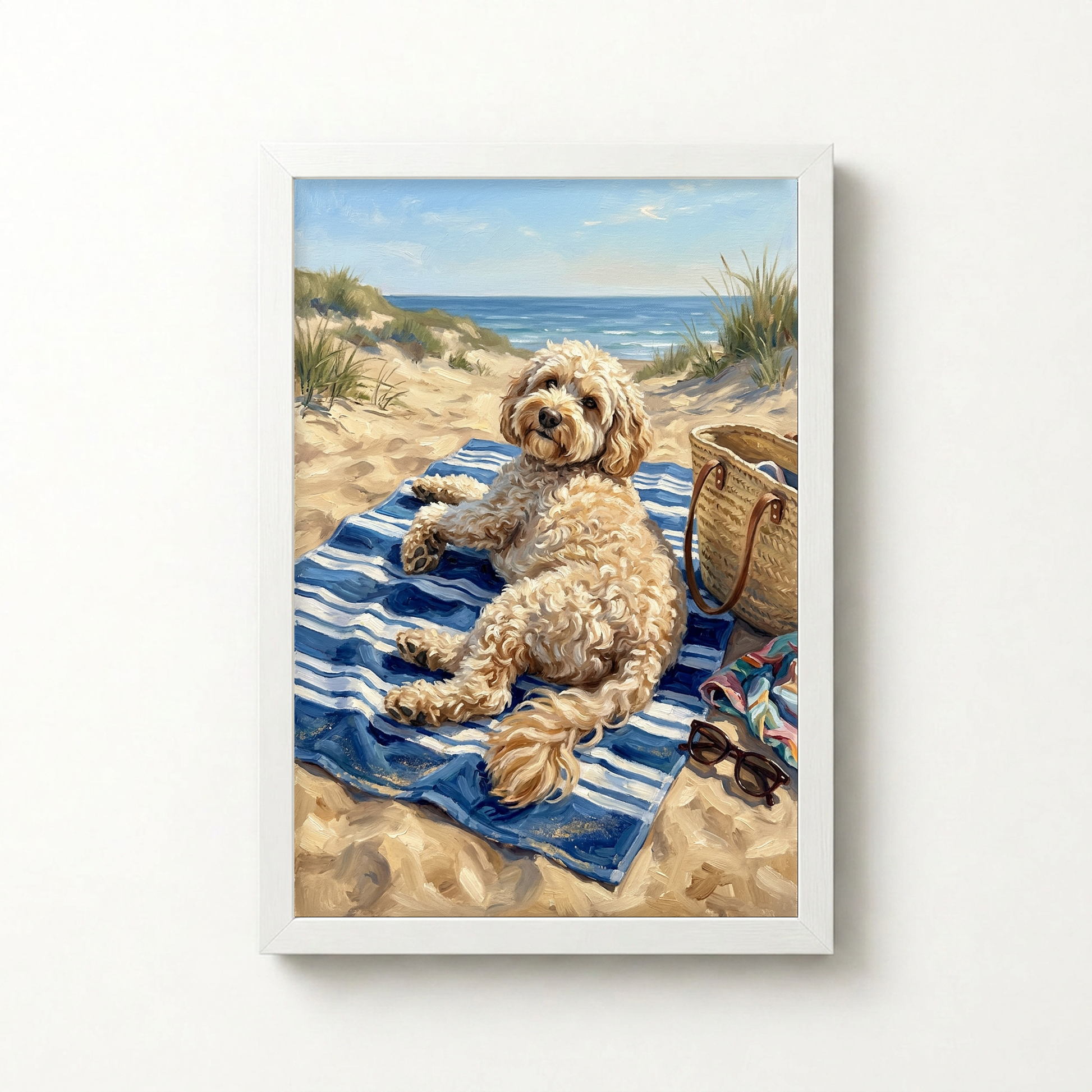 Goodboy Gallery product photo - Beach Towel Takeover Portrait for 1 Pet - Framed Poster - Solid White