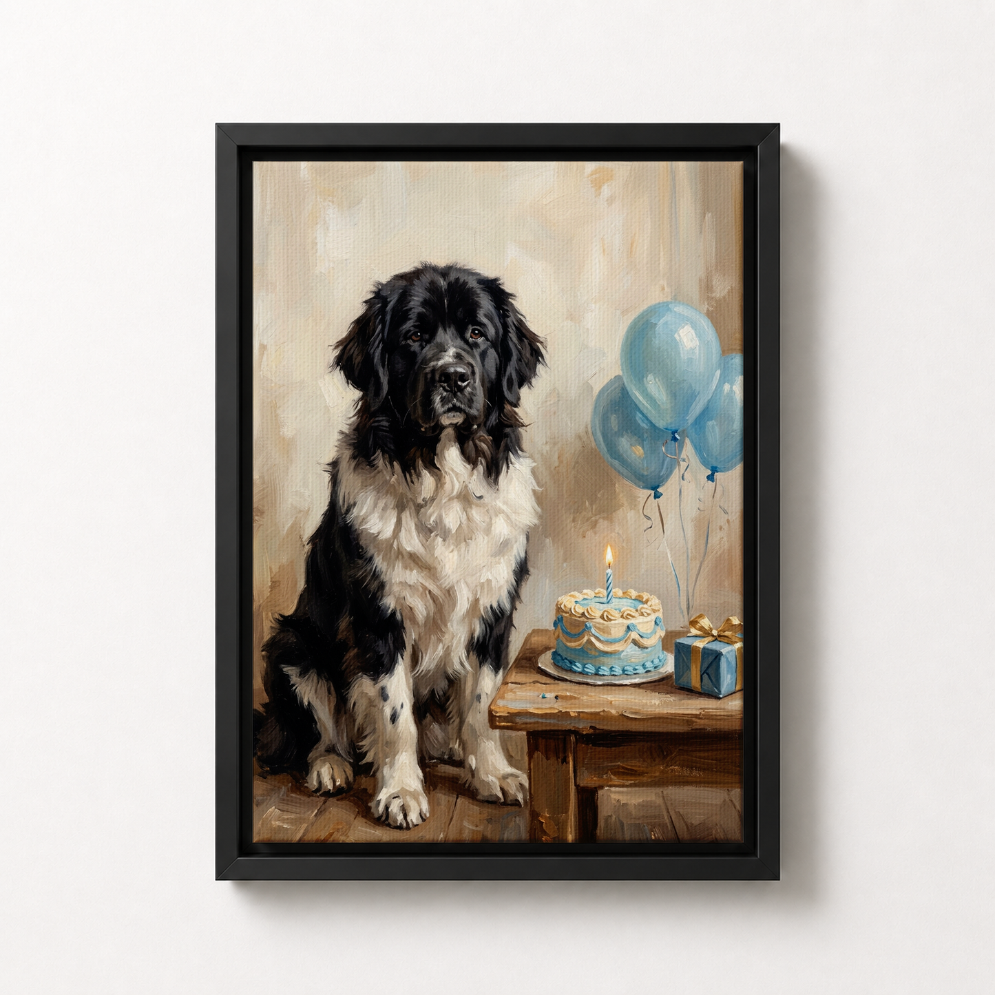 Goodboy Gallery product photo - Birthday Cake Blue Portrait for Big Dogs - Framed Canvas - Solid Black