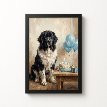 Goodboy Gallery product photo - Birthday Cake Blue Portrait for Big Dogs - Framed Poster - Solid Black
