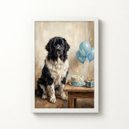 Goodboy Gallery product photo - Birthday Cake Blue Portrait for Big Dogs - Framed Poster - Solid White