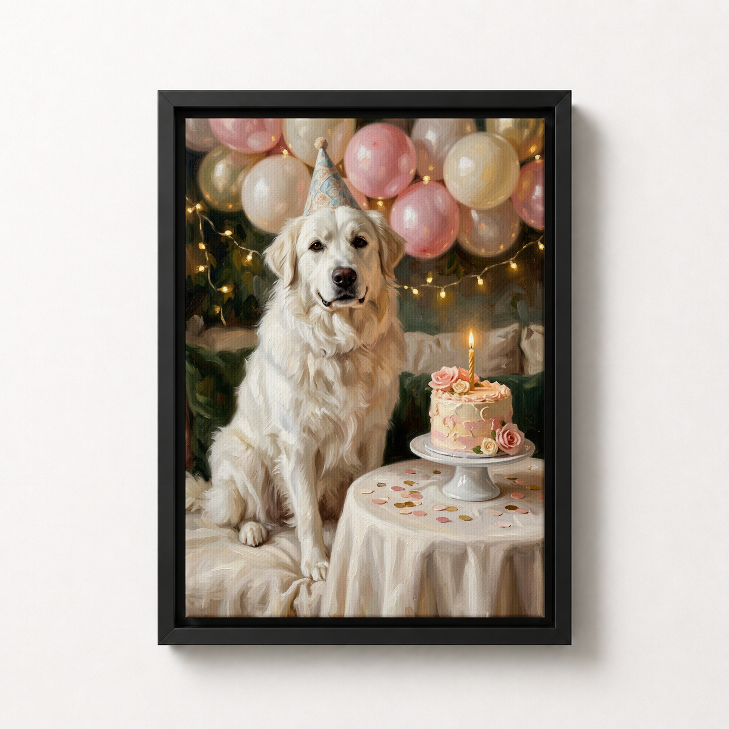 Goodboy Gallery product photo - Birthday Cake Pink Portrait for Big Dogs - Framed Canvas - Solid Black
