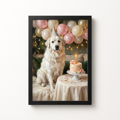 Goodboy Gallery product photo - Birthday Cake Pink Portrait for Big Dogs - Framed Poster - Solid Black
