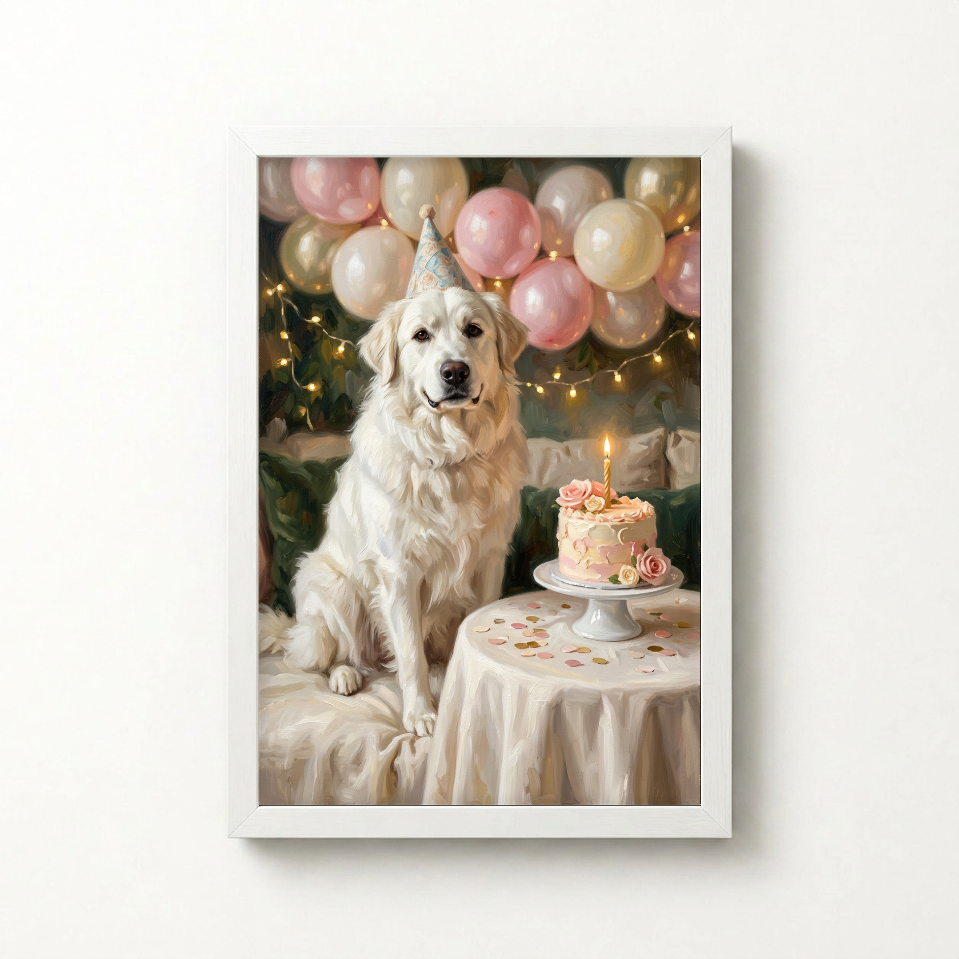 Goodboy Gallery product photo - Birthday Cake Pink Portrait for Big Dogs - Framed Poster - Solid White