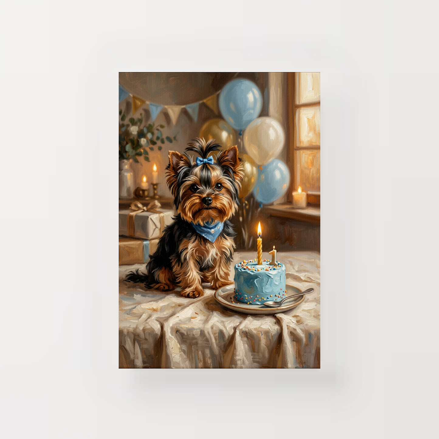 Goodboy Gallery product photo - Birthday Cake Blue Portrait for Small Pets - Canvas Only - Unframed Canvas