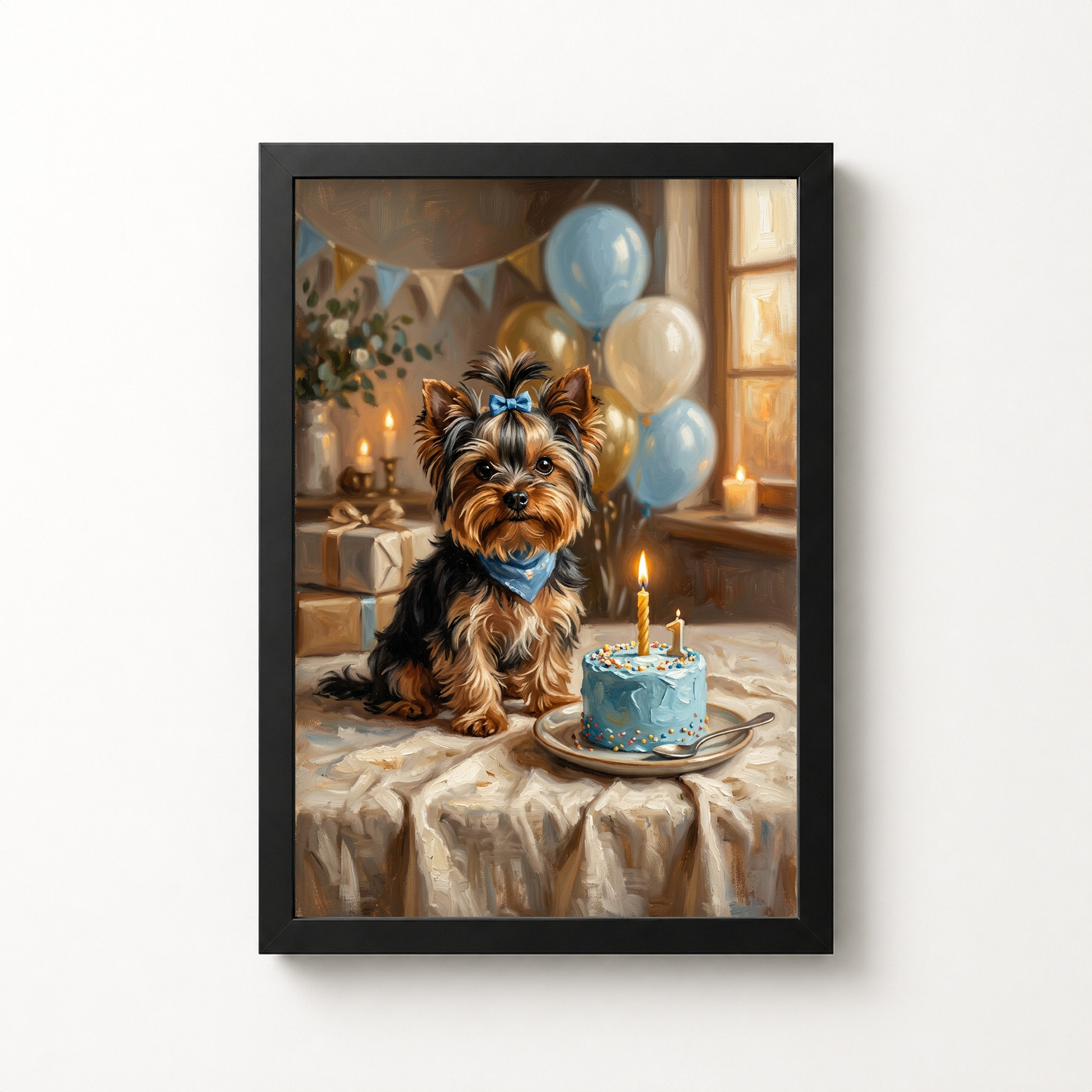 Goodboy Gallery product photo - Birthday Cake Blue Portrait for Small Pets - Framed Poster - Solid Black