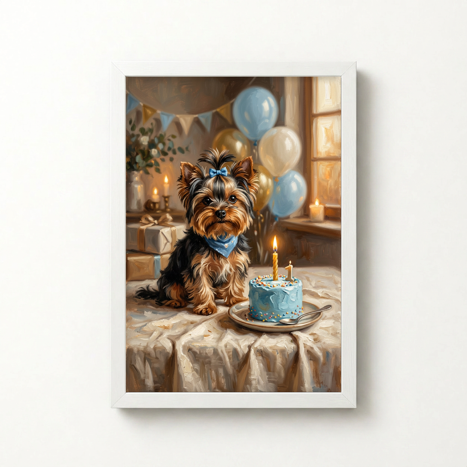 Goodboy Gallery product photo - Birthday Cake Blue Portrait for Small Pets - Framed Poster - Solid White