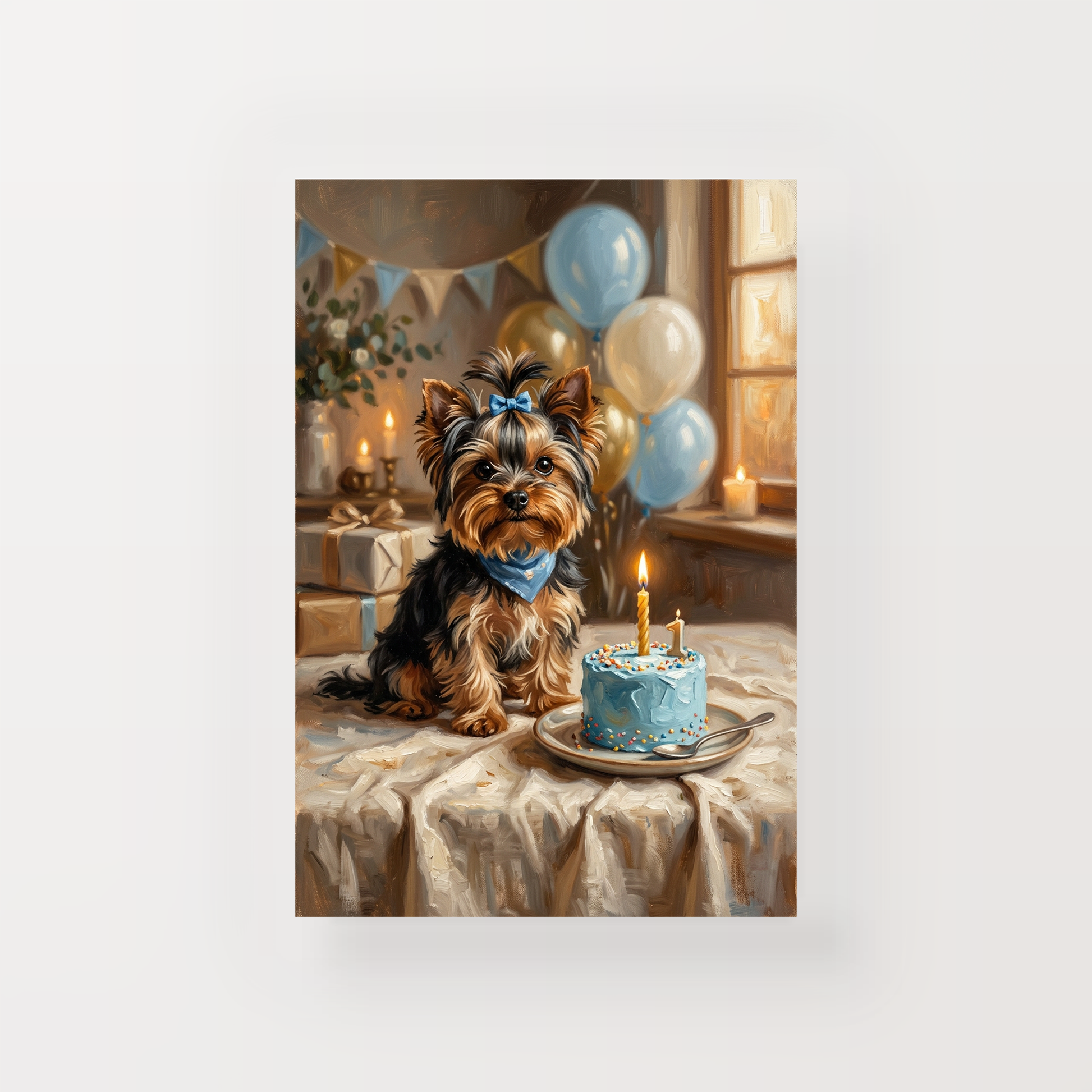 Goodboy Gallery product photo - Birthday Cake Blue Portrait for Small Pets - Print Only - Unframed Print
