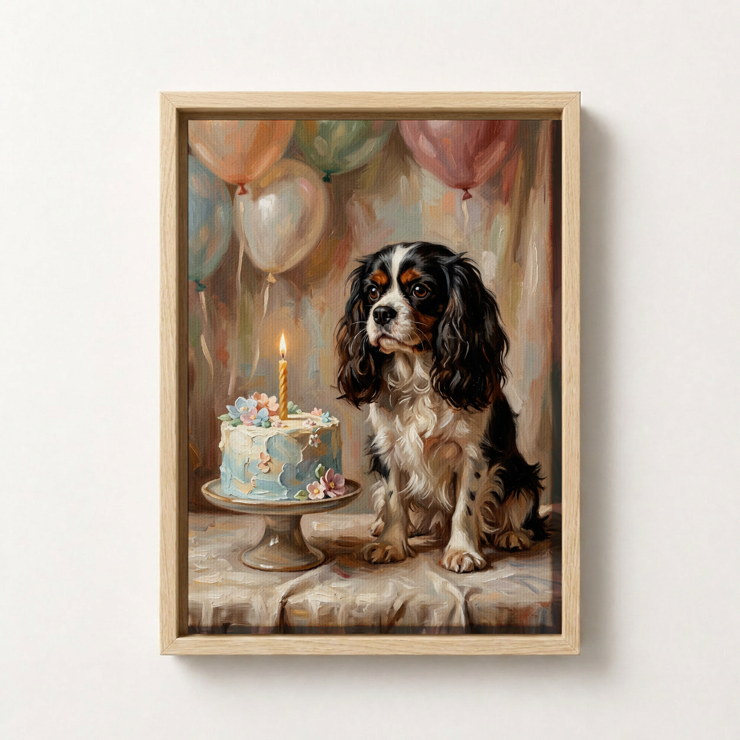 Goodboy Gallery product photo - Birthday Cake Pink Portrait for Small Pets - Framed Canvas - Light Wood
