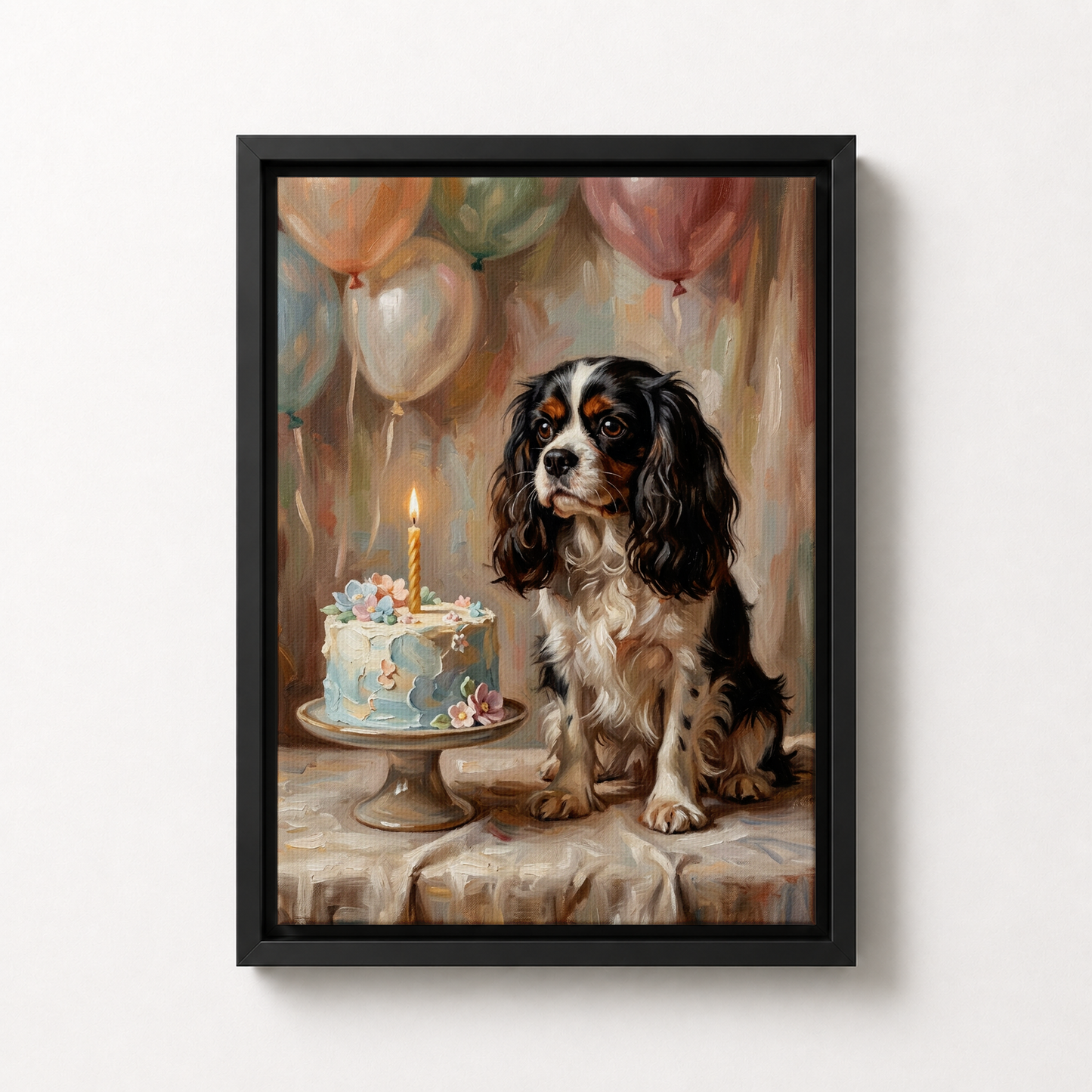 Goodboy Gallery product photo - Birthday Cake Pink Portrait for Small Pets - Framed Canvas - Solid Black
