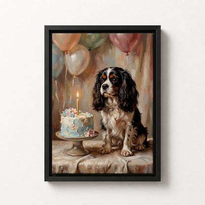 Goodboy Gallery product photo - Birthday Cake Pink Portrait for Small Pets - Framed Canvas - Solid Black