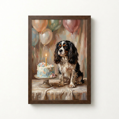 Goodboy Gallery product photo - Birthday Cake Pink Portrait for Small Pets - Framed Poster - Dark Wood