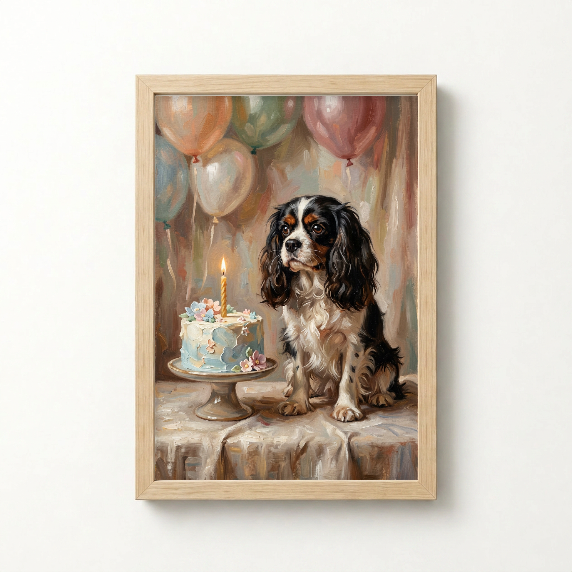 Goodboy Gallery product photo - Birthday Cake Pink Portrait for Small Pets - Framed Poster - Light Wood