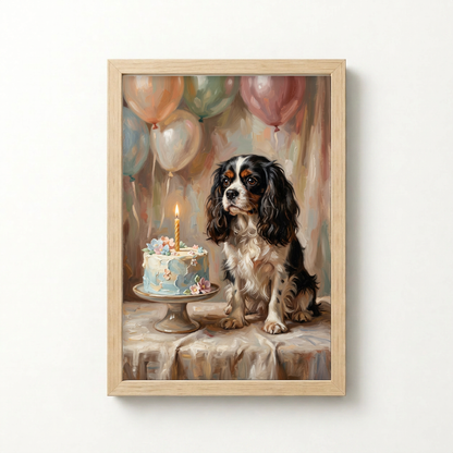 Goodboy Gallery product photo - Birthday Cake Pink Portrait for Small Pets - Framed Poster - Light Wood