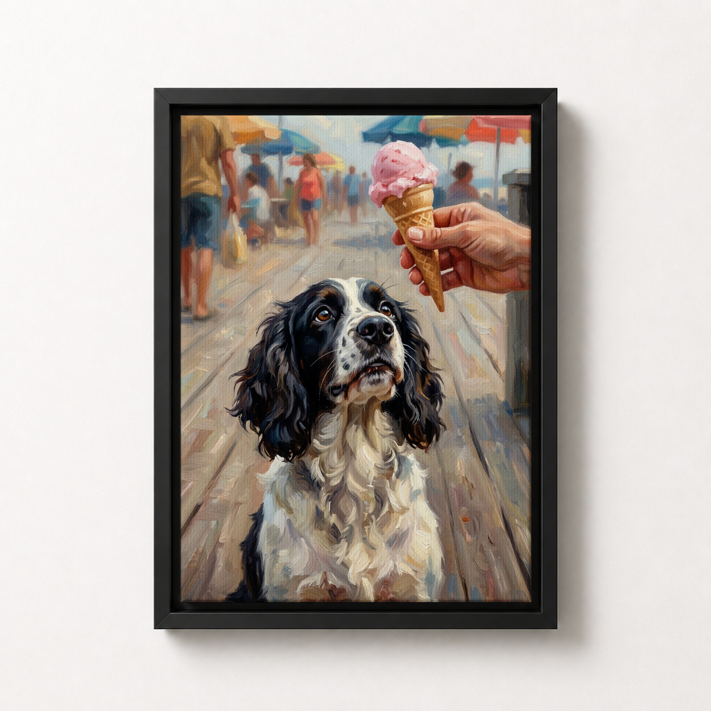 Goodboy Gallery product photo - Boardwalk Ice Cream Portrait for 1 Pet - Framed Canvas - Solid Black