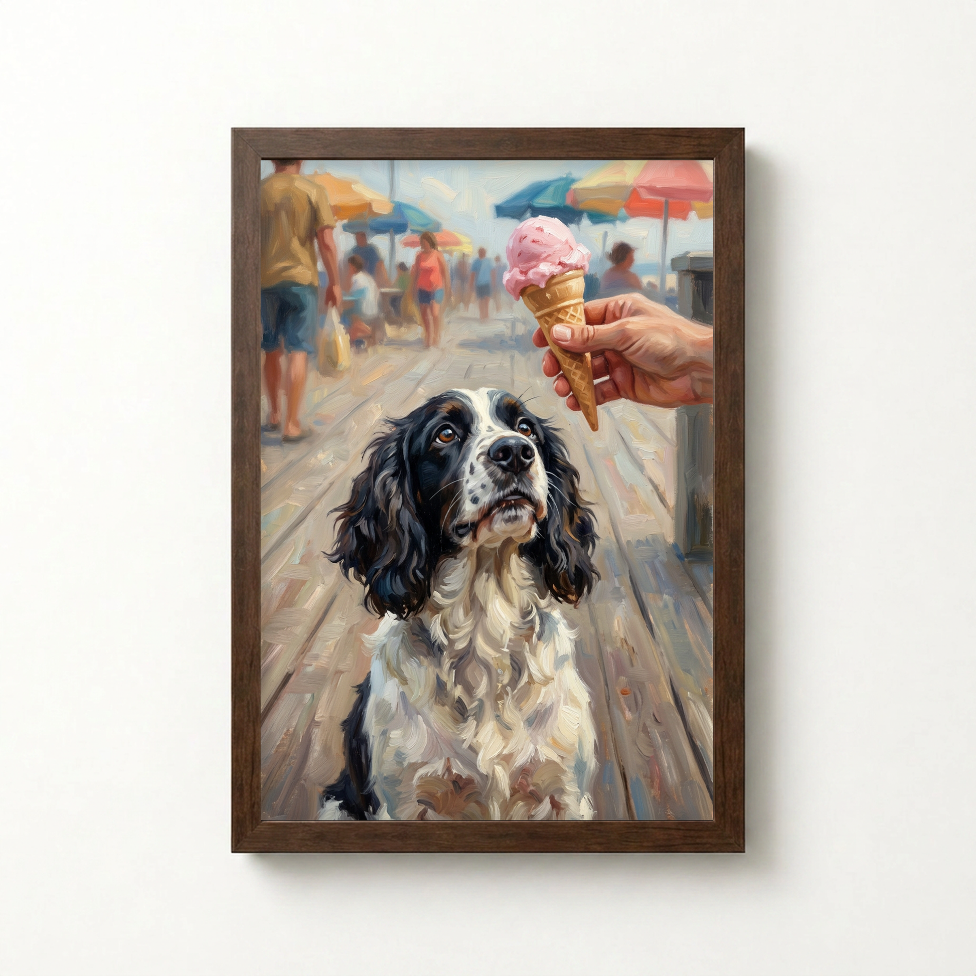 Goodboy Gallery product photo - Boardwalk Ice Cream Portrait for 1 Pet - Framed Poster - Dark Wood