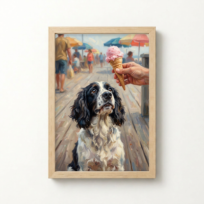 Goodboy Gallery product photo - Boardwalk Ice Cream Portrait for 1 Pet - Framed Poster - Light Wood