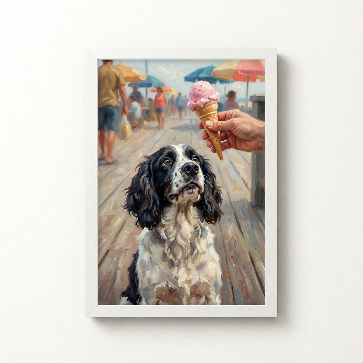 Goodboy Gallery product photo - Boardwalk Ice Cream Portrait for 1 Pet - Framed Poster - Solid White