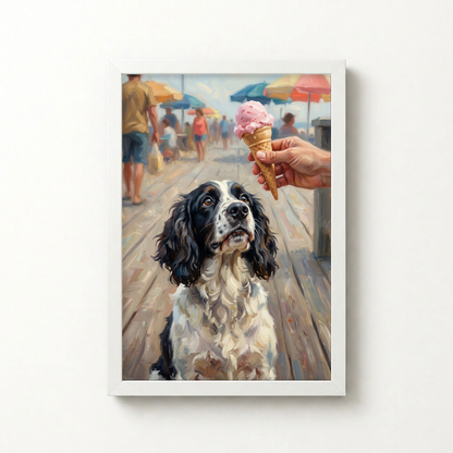 Goodboy Gallery product photo - Boardwalk Ice Cream Portrait for 1 Pet - Framed Poster - Solid White