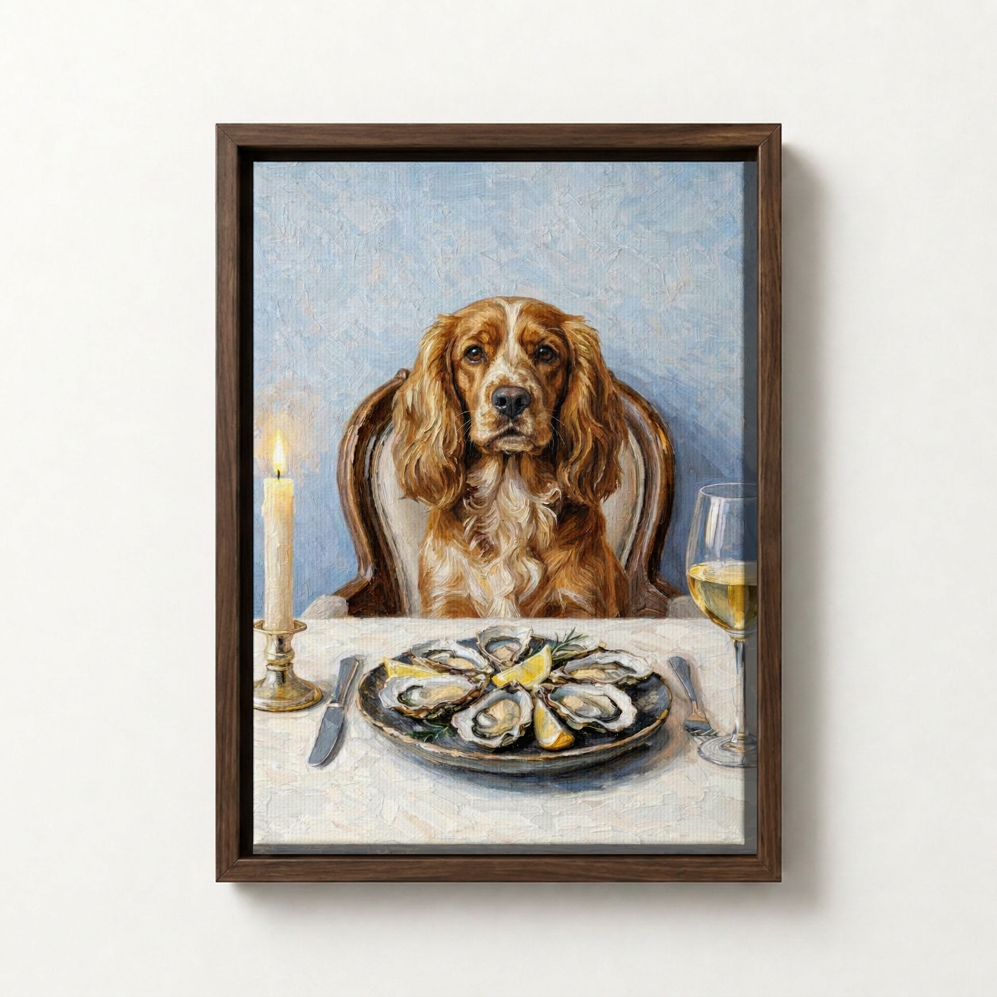 Goodboy Gallery product photo - Clam Bar Classic Portrait for 1 Pet - Framed Canvas - Dark Wood