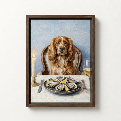 Goodboy Gallery product photo - Clam Bar Classic Portrait for 1 Pet - Framed Canvas - Dark Wood