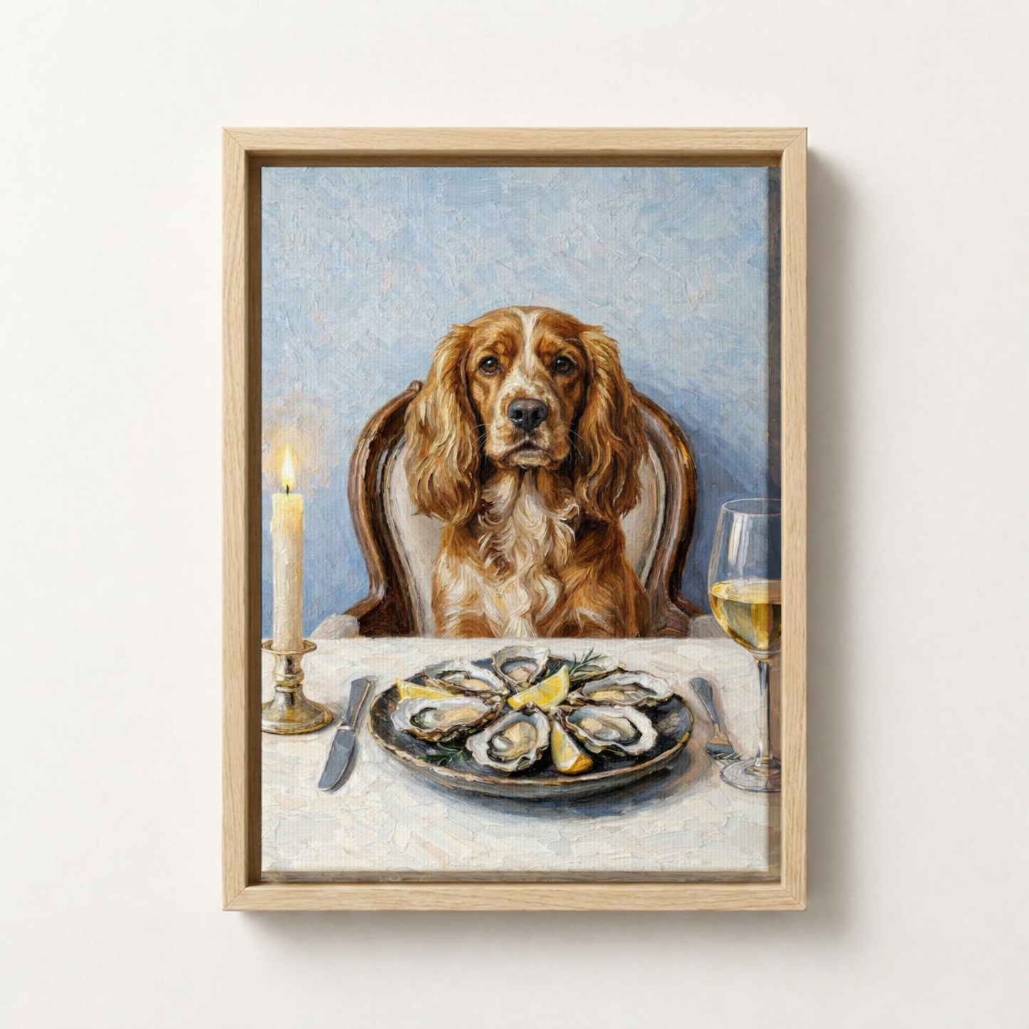 Goodboy Gallery product photo - Clam Bar Classic Portrait for 1 Pet - Framed Canvas - Light Wood