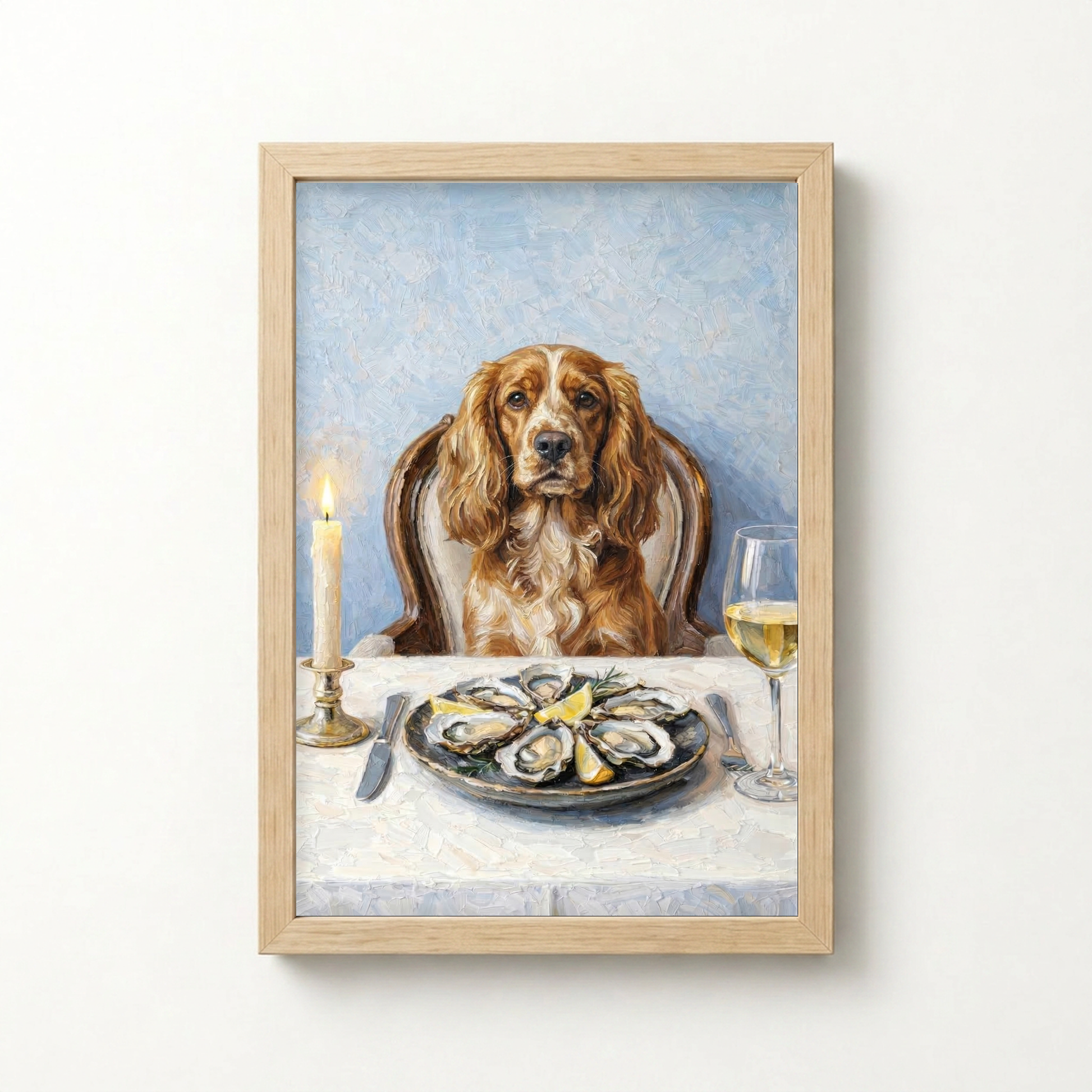 Goodboy Gallery product photo - Clam Bar Classic Portrait for 1 Pet - Framed Poster - Light Wood