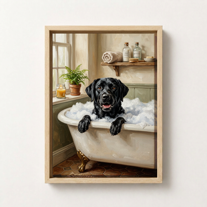 Goodboy Gallery product photo - Bubble Bath Portrait for 1 Pet - Framed Canvas - Light Wood