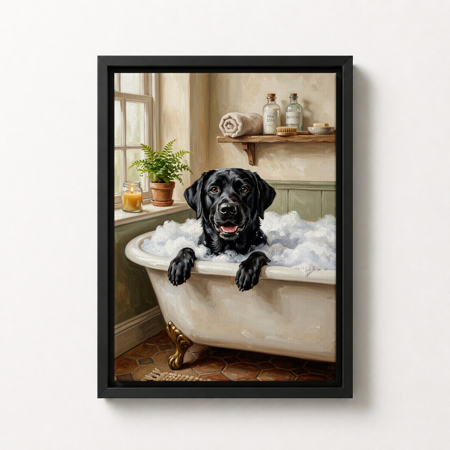 Goodboy Gallery product photo - Bubble Bath Portrait for 1 Pet - Framed Canvas - Solid Black