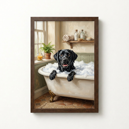 Goodboy Gallery product photo - Bubble Bath Portrait for 1 Pet - Framed Poster - Dark Wood