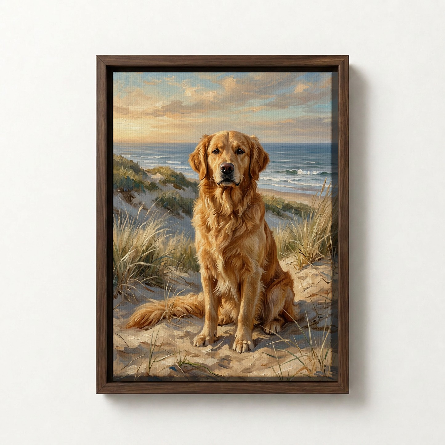 Goodboy Gallery product photo - Coastal Dunes Portrait for 1 Pet - Framed Canvas - Dark Wood