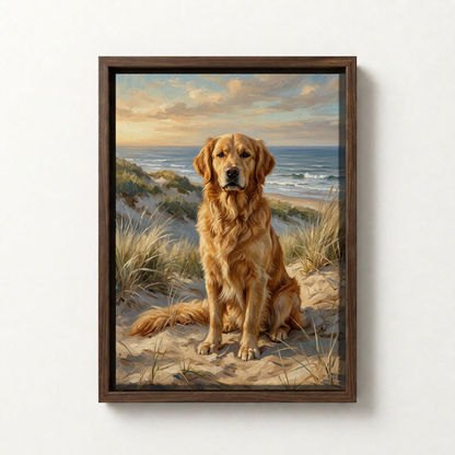 Goodboy Gallery product photo - Coastal Dunes Portrait for 1 Pet - Framed Canvas - Dark Wood