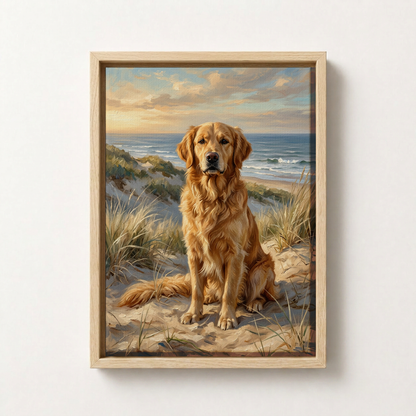 Goodboy Gallery product photo - Coastal Dunes Portrait for 1 Pet - Framed Canvas - Light Wood