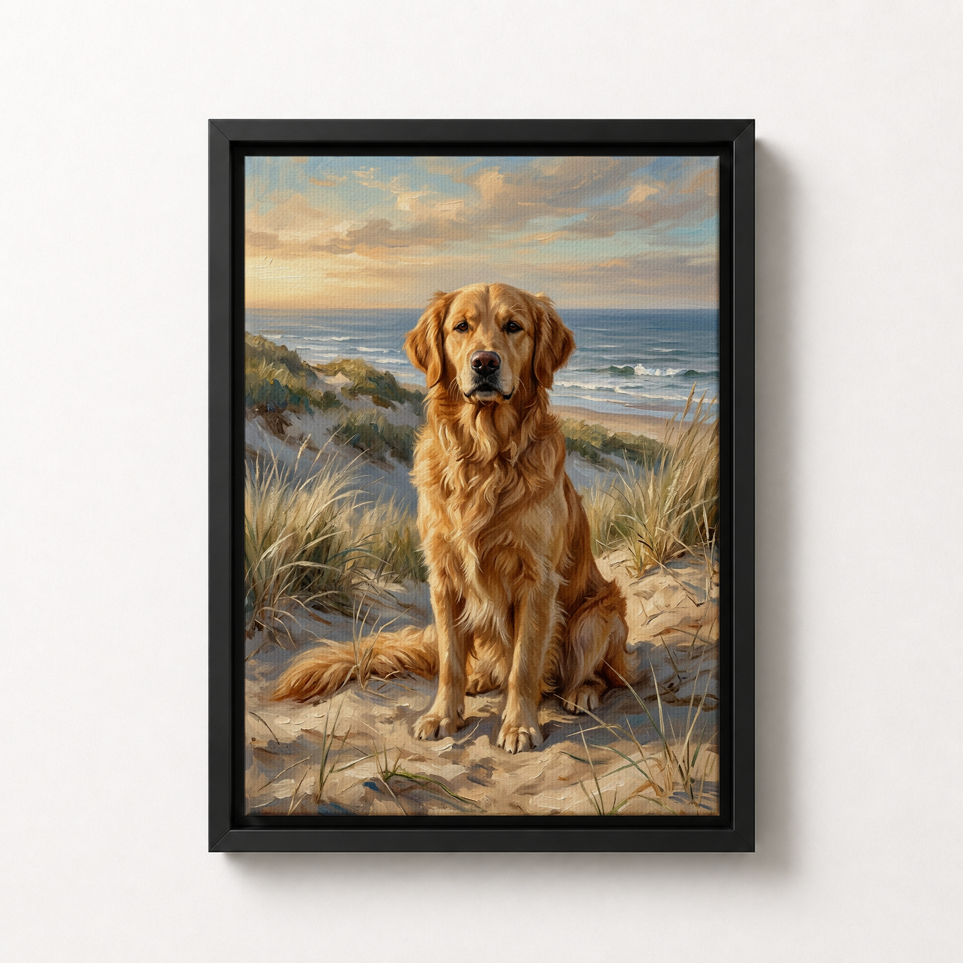 Goodboy Gallery product photo - Coastal Dunes Portrait for 1 Pet - Framed Canvas - Solid Black