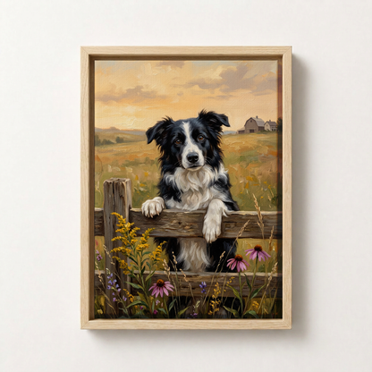 Goodboy Gallery product photo - Flower Fence Portrait for 1 Pet - Framed Canvas - Light Wood