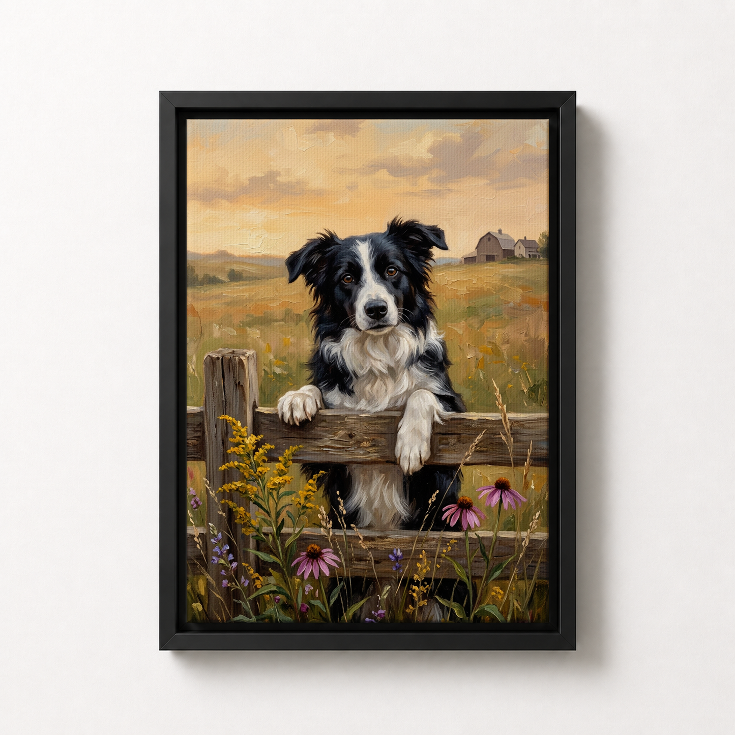 Goodboy Gallery product photo - Flower Fence Portrait for 1 Pet - Framed Canvas - Solid Black