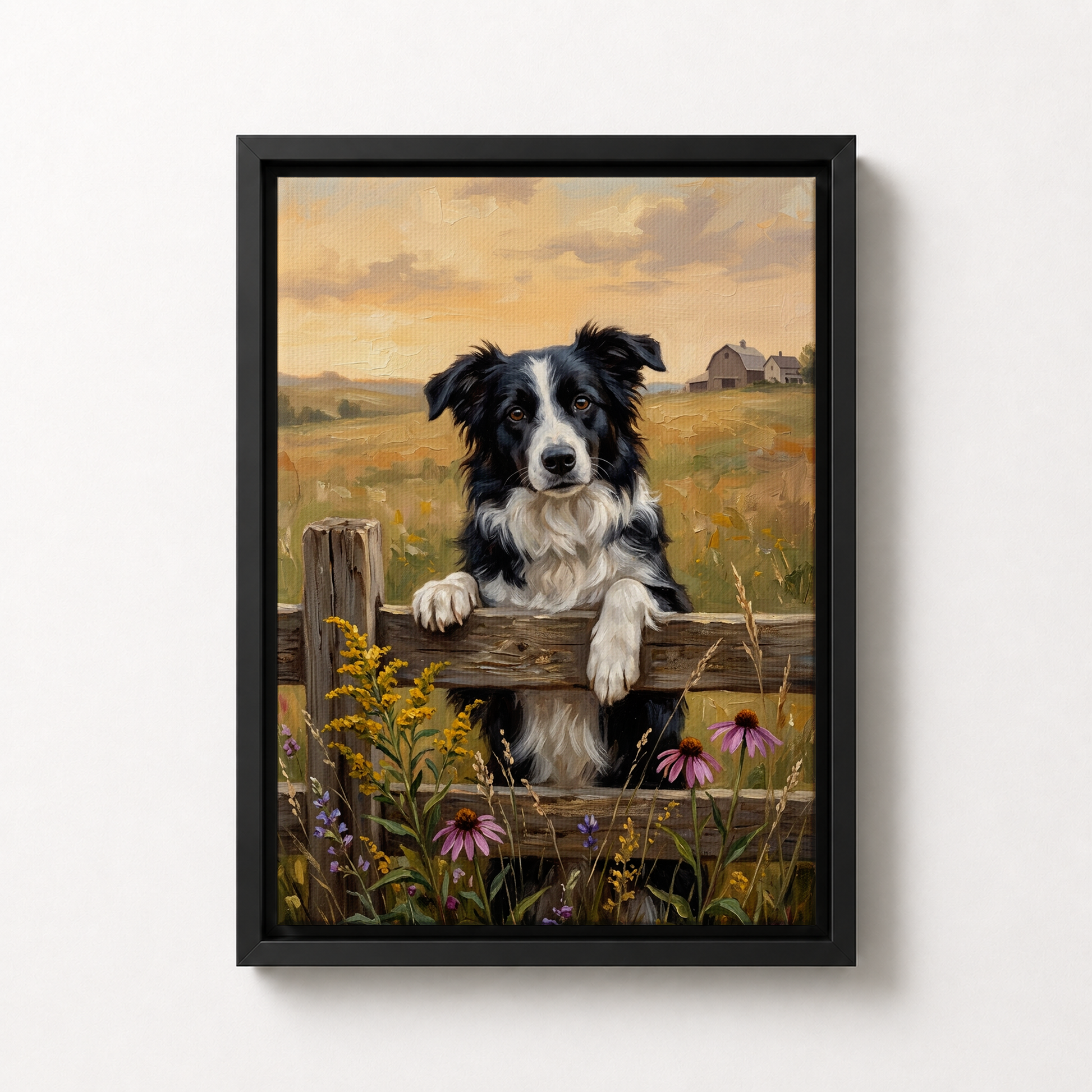 Goodboy Gallery product photo - Flower Fence Portrait for 1 Pet - Framed Canvas - Solid Black